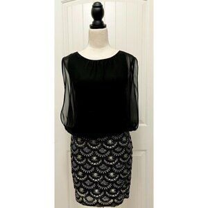 Women's Aidan Mattox Black Chiffon Blouson Bodice Sequin Embroidered Dress Sz 4